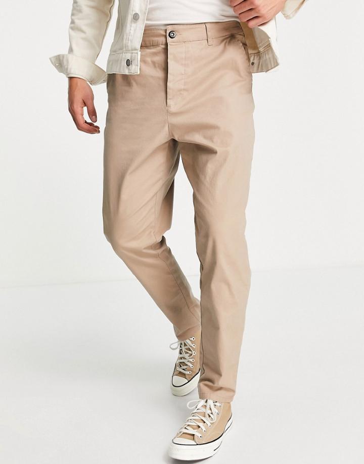 Asos Design Tapered Fit Chinos In Beige-brown