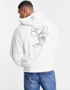 Asos Design Oversized Hoodie In White With Line Drawing Flower Back Print