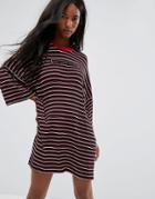The Ragged Priest Oversized Save Your Breath T-shirt Dress In Stripe - Black