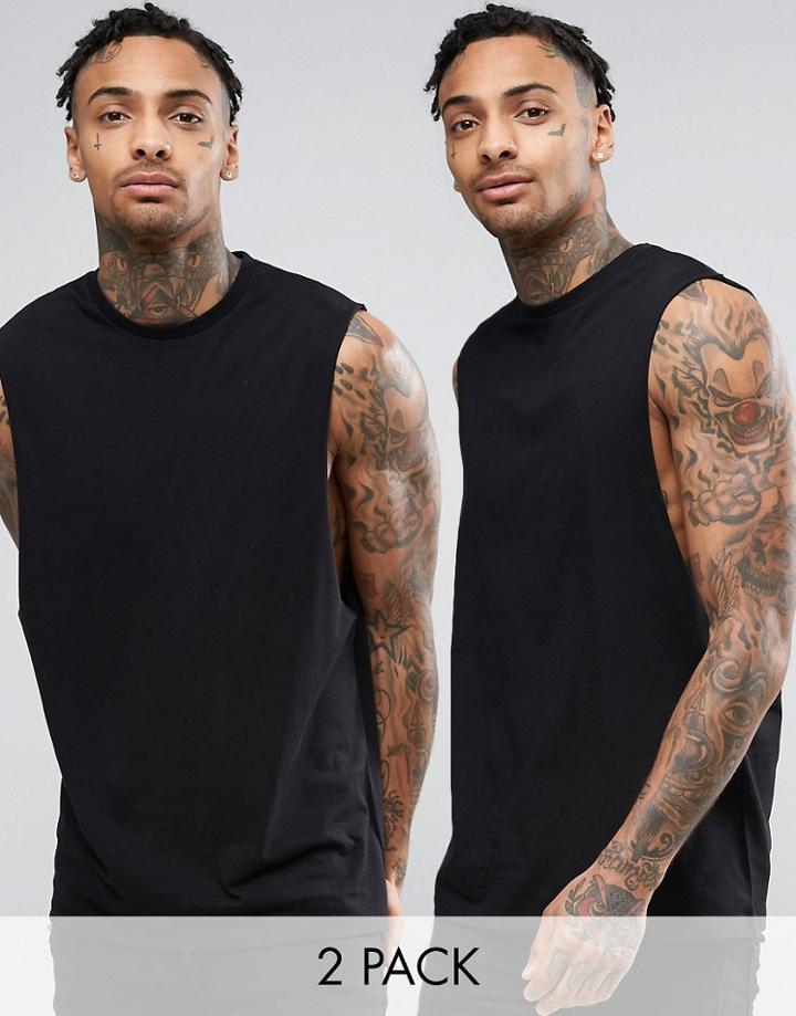 Asos 2 Pack Sleeveless T-shirt With Dropped Armhole Save - Multi