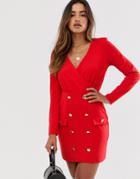 Unique21 Shift Dress With Gold Buttons-red