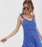 Sisters Of The Tribe Petite Cami Romper With Frill Hem In Floral - Blue