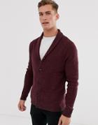 Selected Homme Organic Cotton Knitted Shawl Cardigan In Burgundy-red