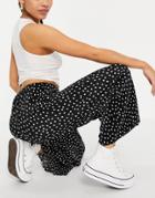 Asos Design Plisse Culotte Pant In Mono Polka Dot In Black