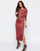 Asos City Maxi Dress With Long Sleeves And Waist Detail - Rust