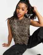 Pieces Sleeveless Layering Shirt In Animal Print-multi