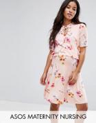 Asos Maternity Nursing Tie Neck Double Layer Frill Dress - Multi