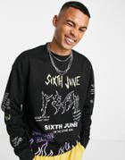 Sixth June Oversized Sweat In Black With Graffiti Front Print