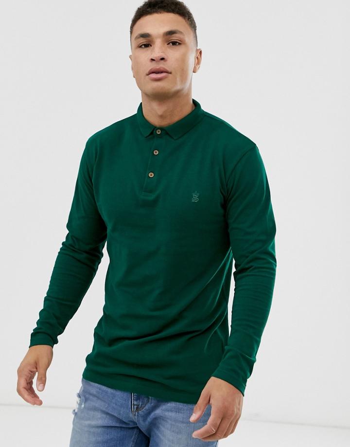 Soul Star Fitted Jersey Long Sleeve Polo In Dark Green