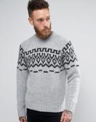 Asos Knitted Sweater With Geo-tribal Design In Wool Mix Yarn - Gray