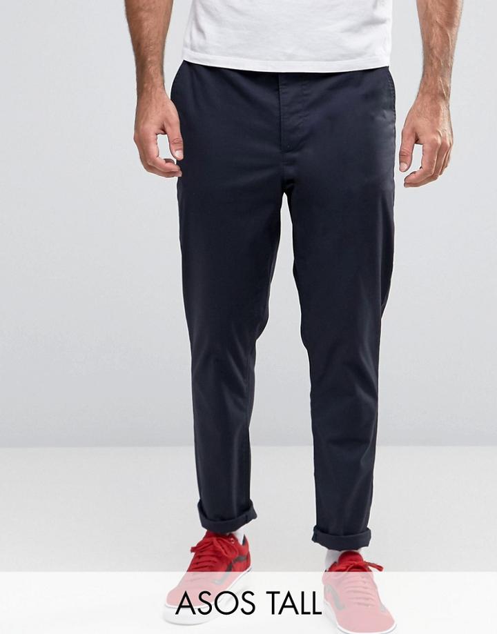 Asos Tall Tapered Chinos In Navy - Navy