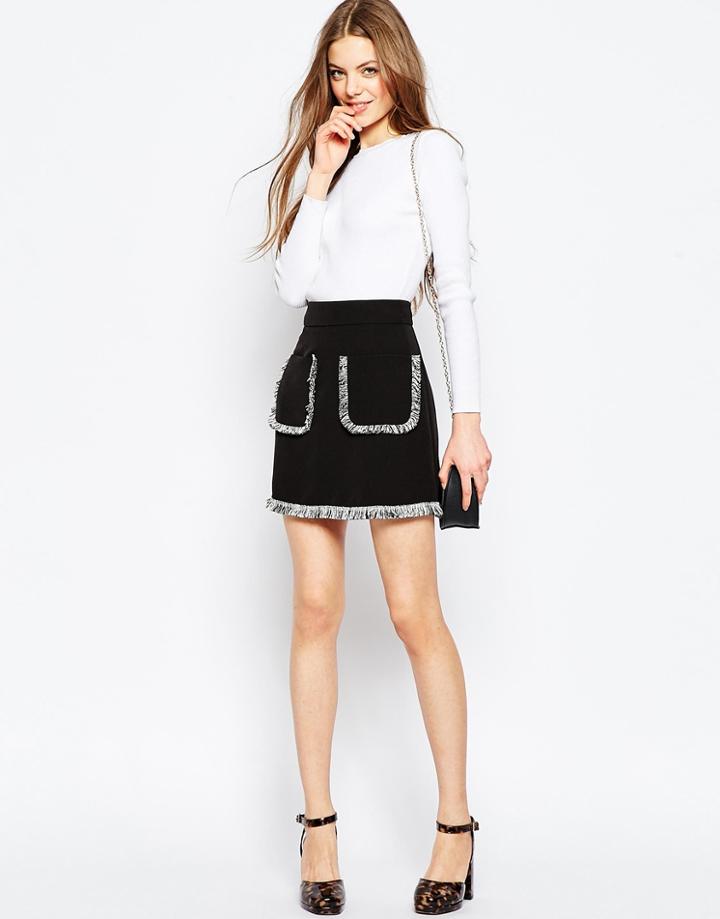 Asos A-line Skirt With Fringe - Black
