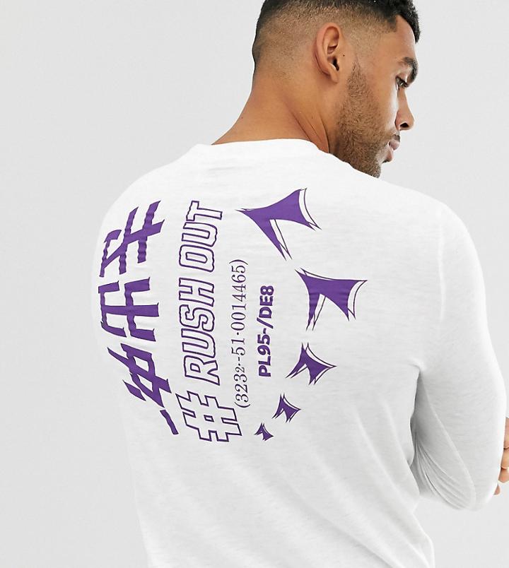 Asos Design Tall Long Sleeve T-shirt With Japanese Text Back And Chest Print In White Marl