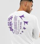 Asos Design Tall Long Sleeve T-shirt With Japanese Text Back And Chest Print In White Marl