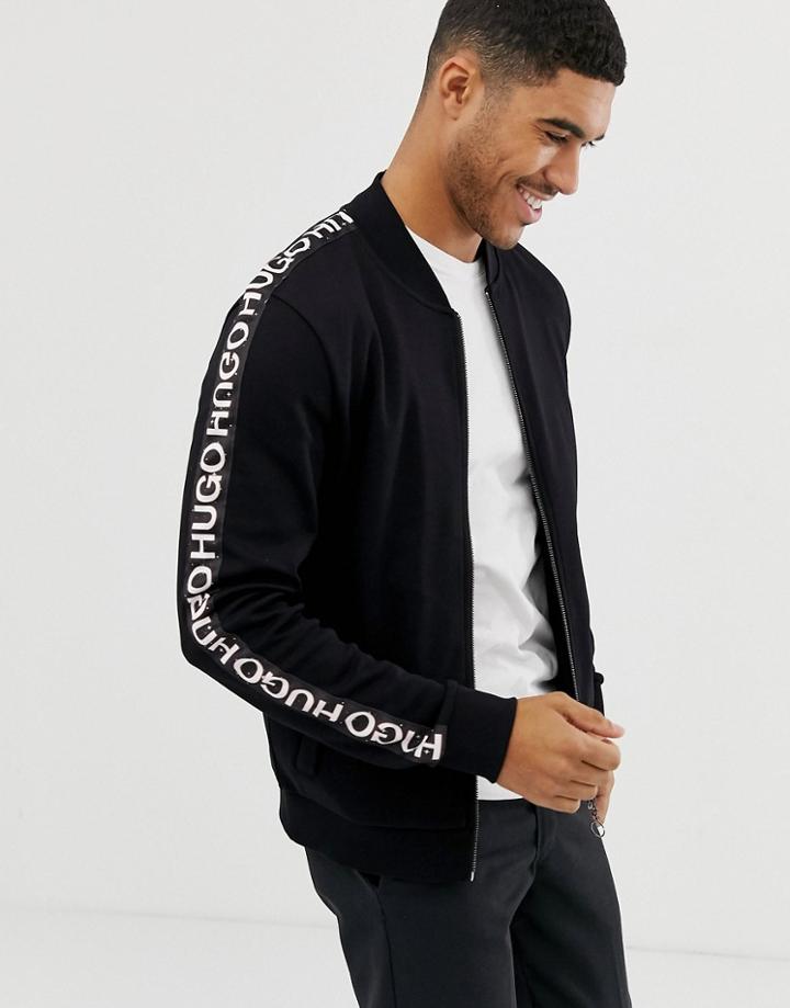 Hugo Dacido Taped Logo Sweat Bomber Jacket In Black - Black
