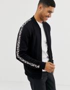 Hugo Dacido Taped Logo Sweat Bomber Jacket In Black - Black