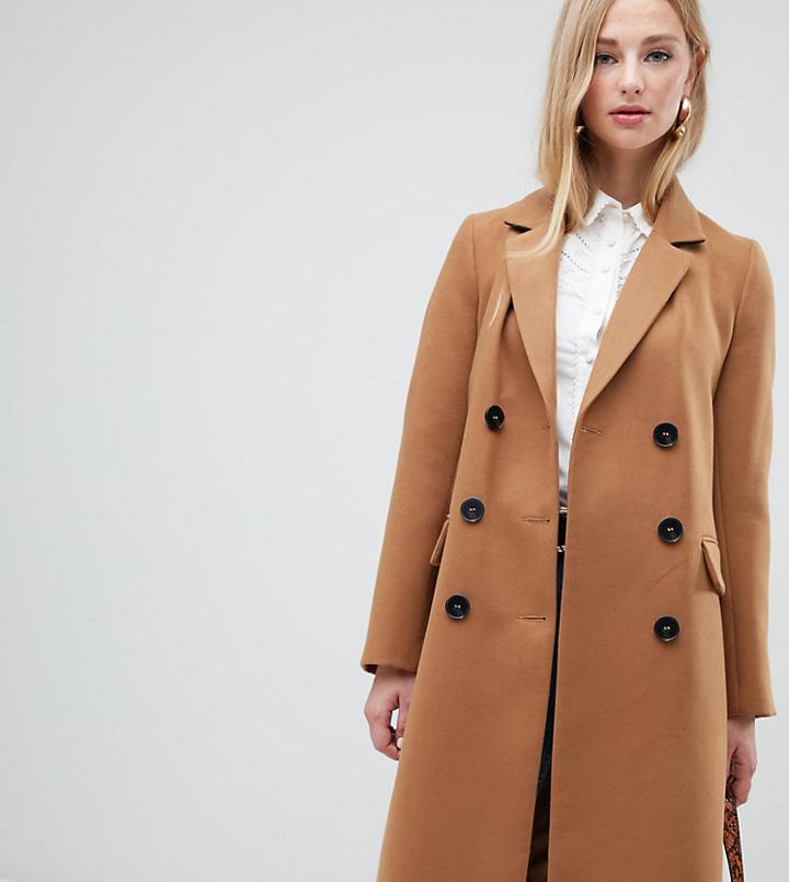 Warehouse Double Breasted Coat In Camel - Brown