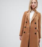 Warehouse Double Breasted Coat In Camel - Brown