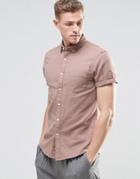 Asos Herringbone Shirt In Dusky Pink With Short Sleeves In Regular Fit - Pink