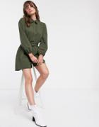 Glamorous Relaxed Belted Romper With Button Collar-green