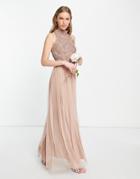 Beauut Bridesmaid Embellished Maxi Dress With Tulle Skirt In Mink-pink