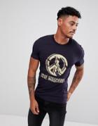 Love Moschino T-shirt In Navy With Peace Logo - Navy