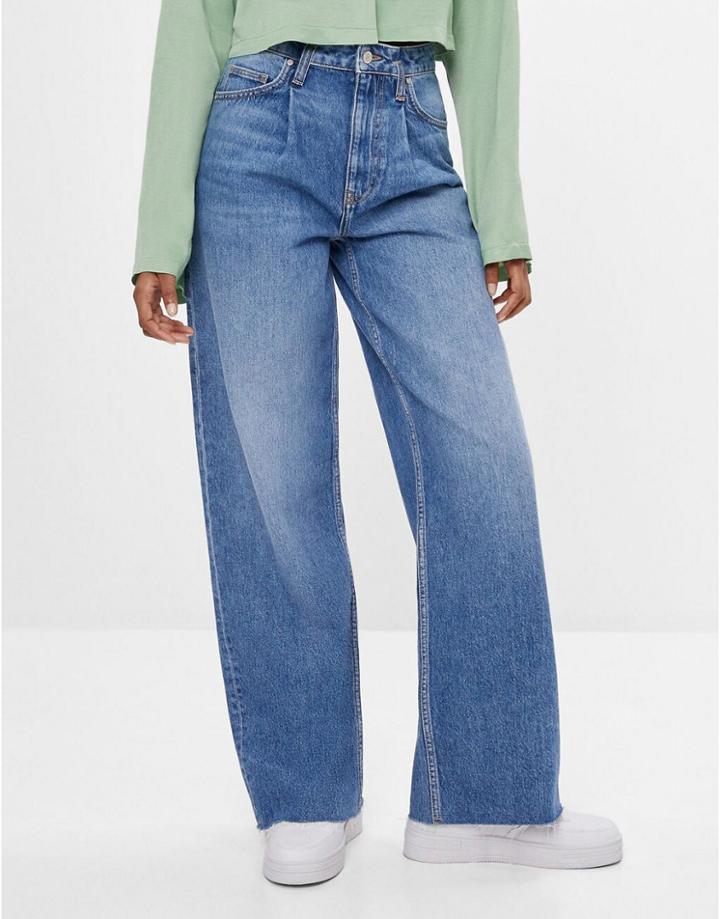 Bershka 90s Wide Leg Baggy Jeans In Blue-blues
