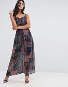 Qed London Paisley Print Patchwork Maxi Dress - Navy