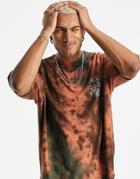 Asos Design Oversized T-shirt In Green And Orange Tie Dye With Front Print