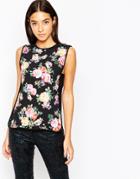 Ax Paris Floral Print Tunic Top - Black