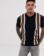 New Look Vertical Stripe Knitted Polo In Tan - Tan