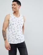 Solid Tank In Sea Animal Print - White