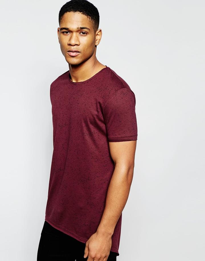 Asos Super Longline T-shirt With Scoop Back Hem In Slub Fabric In Oxblood - Oxblood