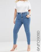 Asos Curve High Waist Ridley Skinny Jeans In Jojo Mid Wash - Blue