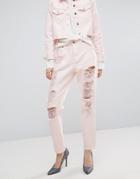 Dr Denim Nora Mom Jean With Rips And Abrasions - Pink