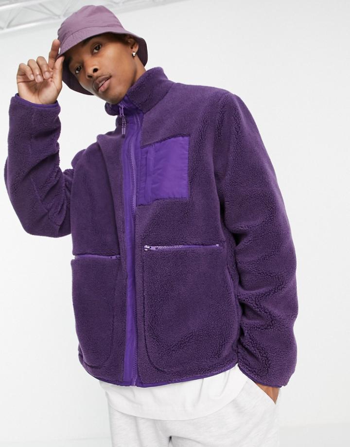 Asos Design Fleece Walker Jacket In Purple