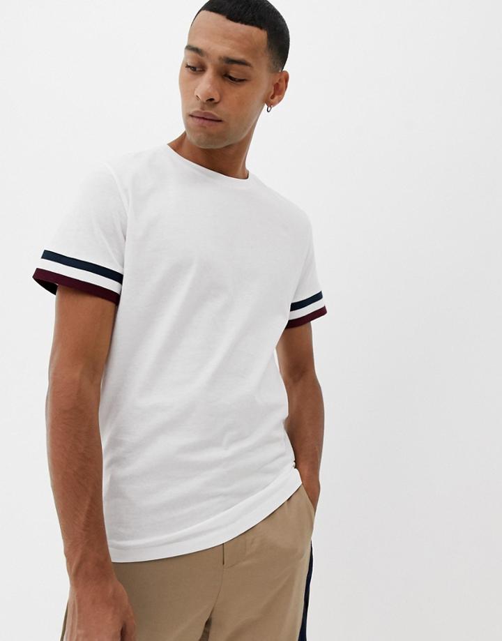 Jack & Jones Originals Longline T-shirt With Arm Cuff Stripe - White