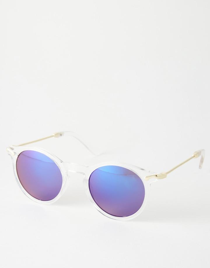 Asos Skinny Round Sunglasses With Metal Arms And Flash Lens - Clear