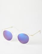 Asos Skinny Round Sunglasses With Metal Arms And Flash Lens - Clear