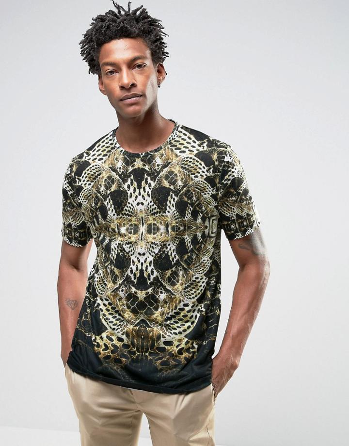 Asos Longline T-shirt With Sublimated Snake All Over Print - Black