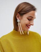 Asos Design Earrings With Engraved Crystal Stud And Knotted Chain Strands In Gold - Gold