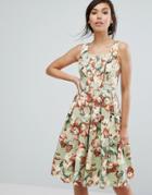 Vesper Midi Skater Dress In Vintage Floral Print - Green