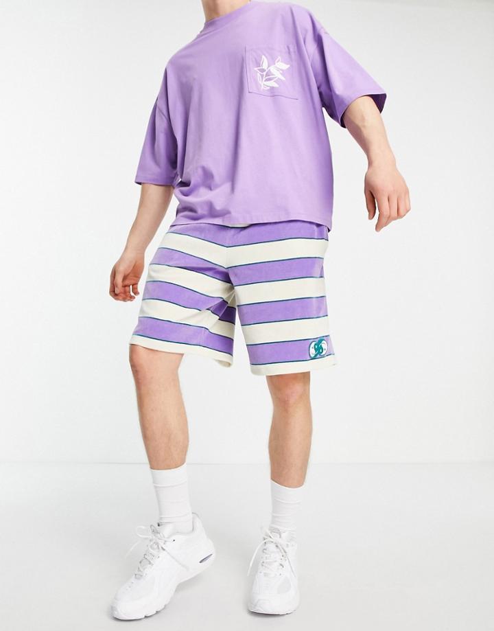 Asos Design Oversized Terry Shorts In All Over Stripe - Part Of A Set-multi