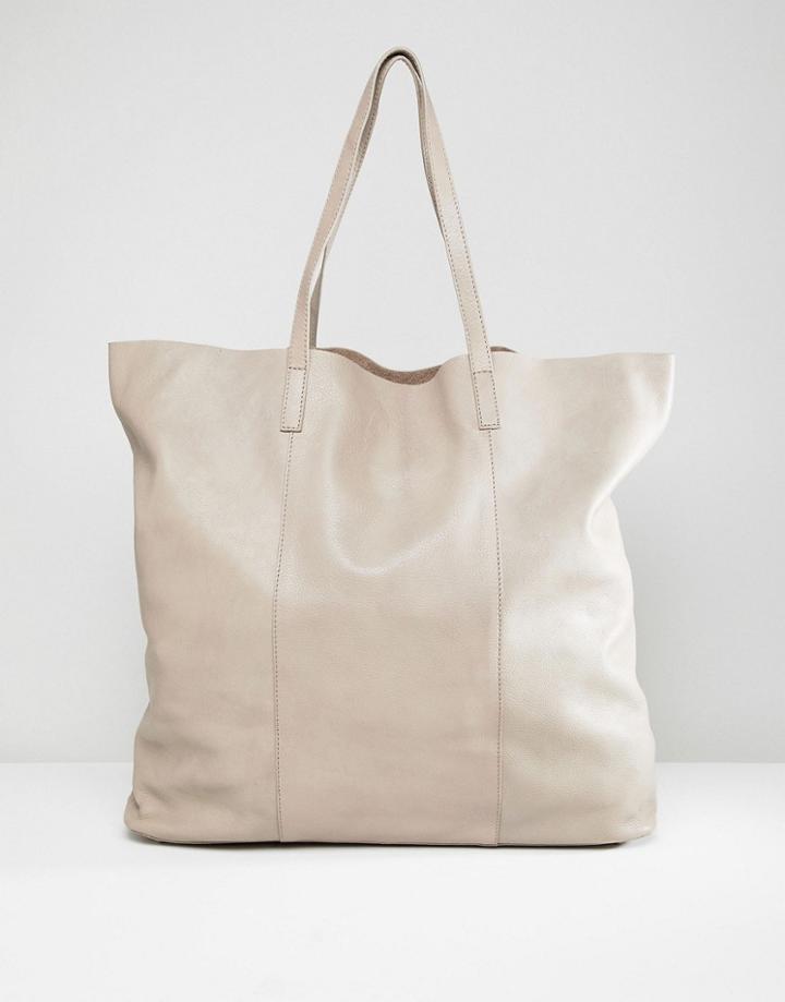 Depp Large Leather Shopper - Gray