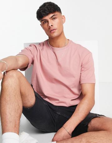 Selected Homme Cotton Oversized Heavyweight T-shirt In Pink - Lpink
