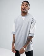 Asos Oversized T-shirt In Heavy Weight Fabric With Contrast Sleeve Detail - Gray