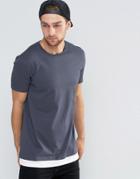 Asos Super Longline T-shirt In Ebony With Contrast Hem Extender - Gray