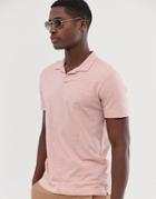 Selected Homme Revere Collar Polo Shirt In Pink Organic Cotton - Pink