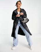 Parisian Belted Checked Coat In Monochrome-black