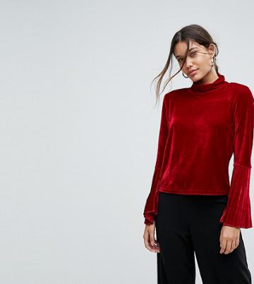 Aeryne Velvet Top With Pleated Sleeves - Red